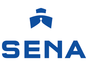 This image shows a technical blueprint for a ship design called the "SENA SHIP DESIGN",Delivery of a Complete Range of Marine Consultancy Services