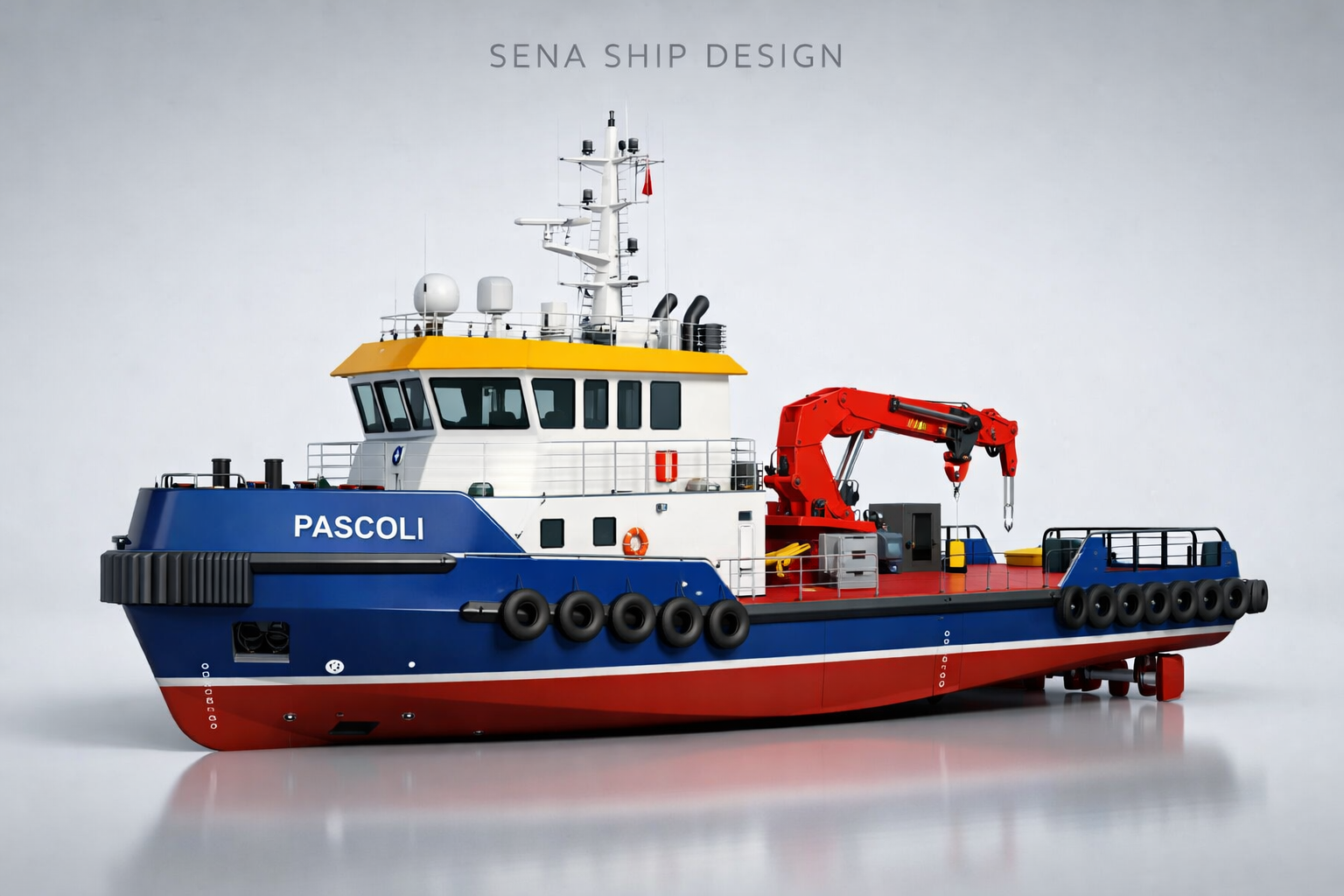 detailed 3D model of a ship called "PASCOLI" designed by Sena Ship Design
